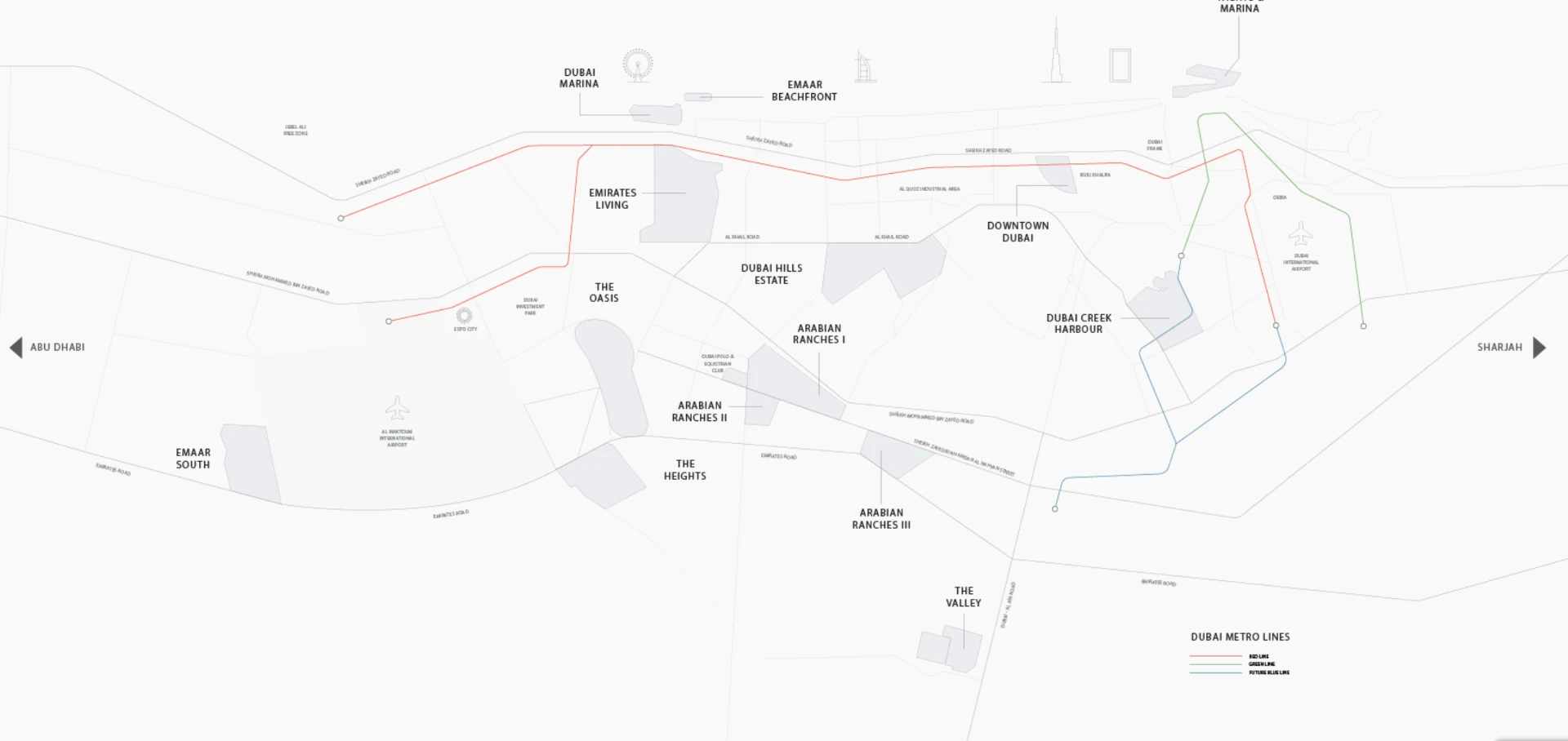 Map of DAMAC's master-planned communities across Dubai